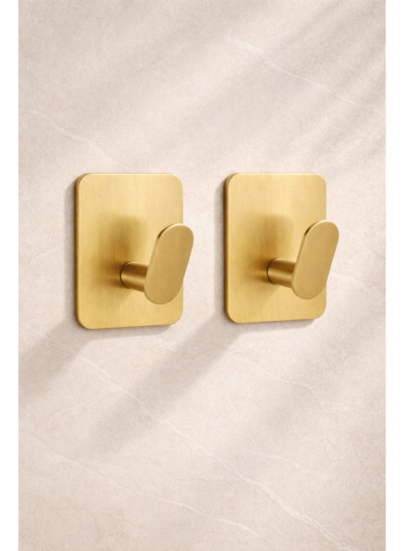 2 Pack Self Adhesive Wall Hooks Heavy Duty | 304 Stainless Steel | No Nails Traceless Hooks for Bathroom & Kitchen - Image 1